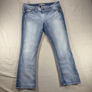 BKE Madison Bootcut Jeans Womens 30 Light Wash Stretch Flap Pocket Thick Stitch